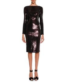 TOM FORD Sequined Zip-Trim Scoop-Back Long-Sleeve Dress at Neiman Marcus